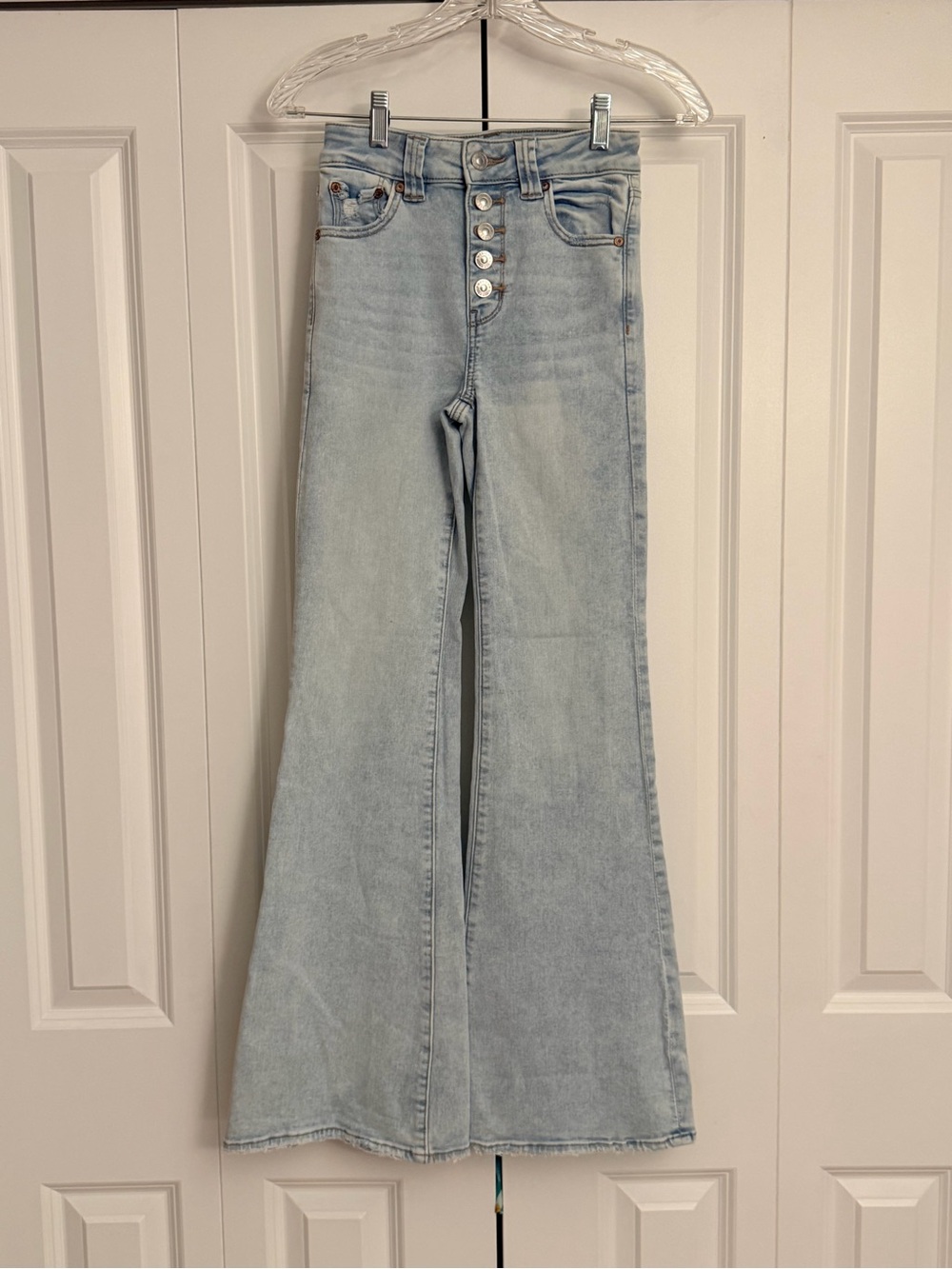 American Eagle Outfitters Light Blue High-Rise Button-Fly Flare Jeans